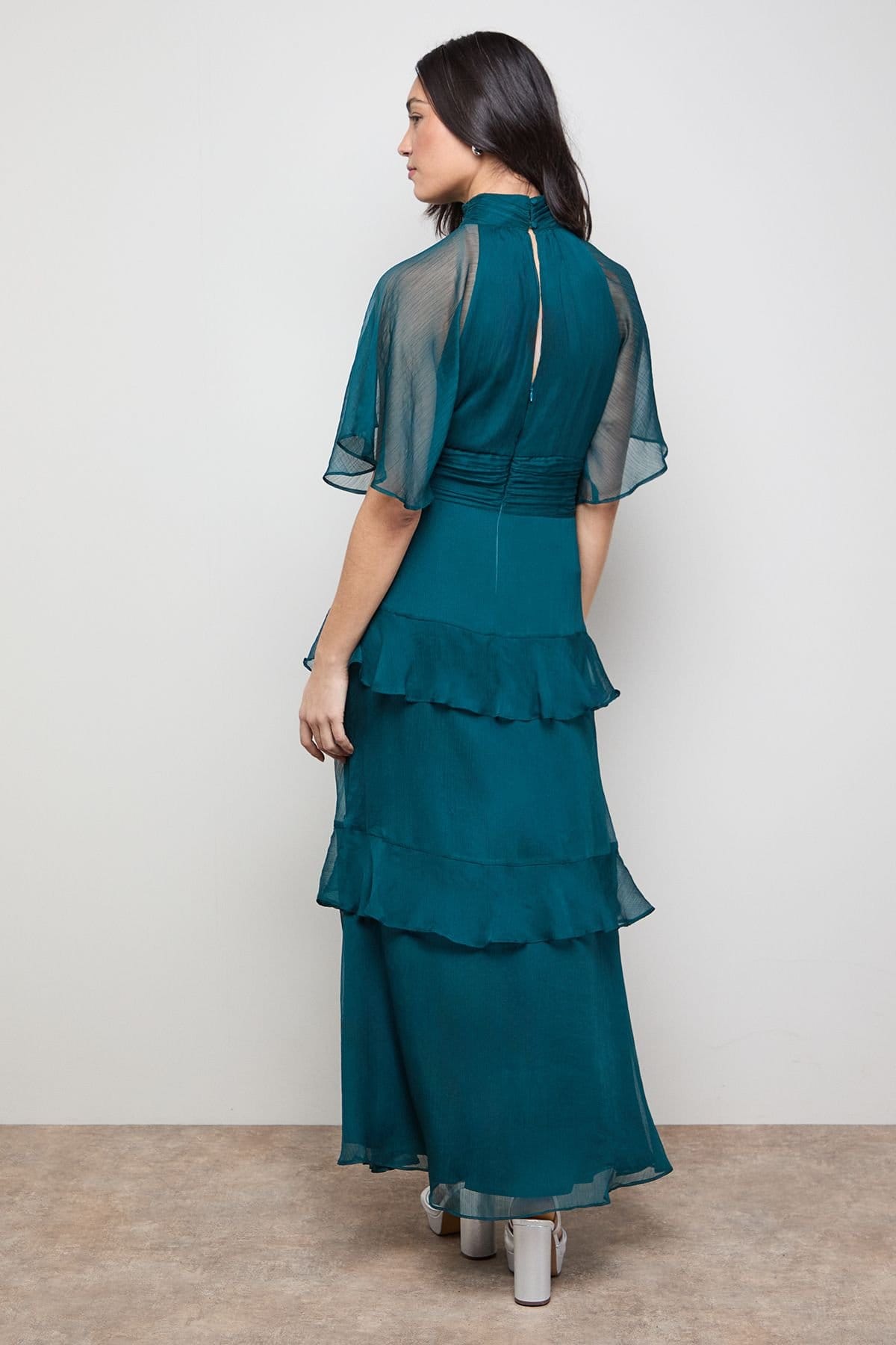 Oasis Oasis Women's Angel Sleeve Chiffon Frill Maxi Dress in Forest - 4