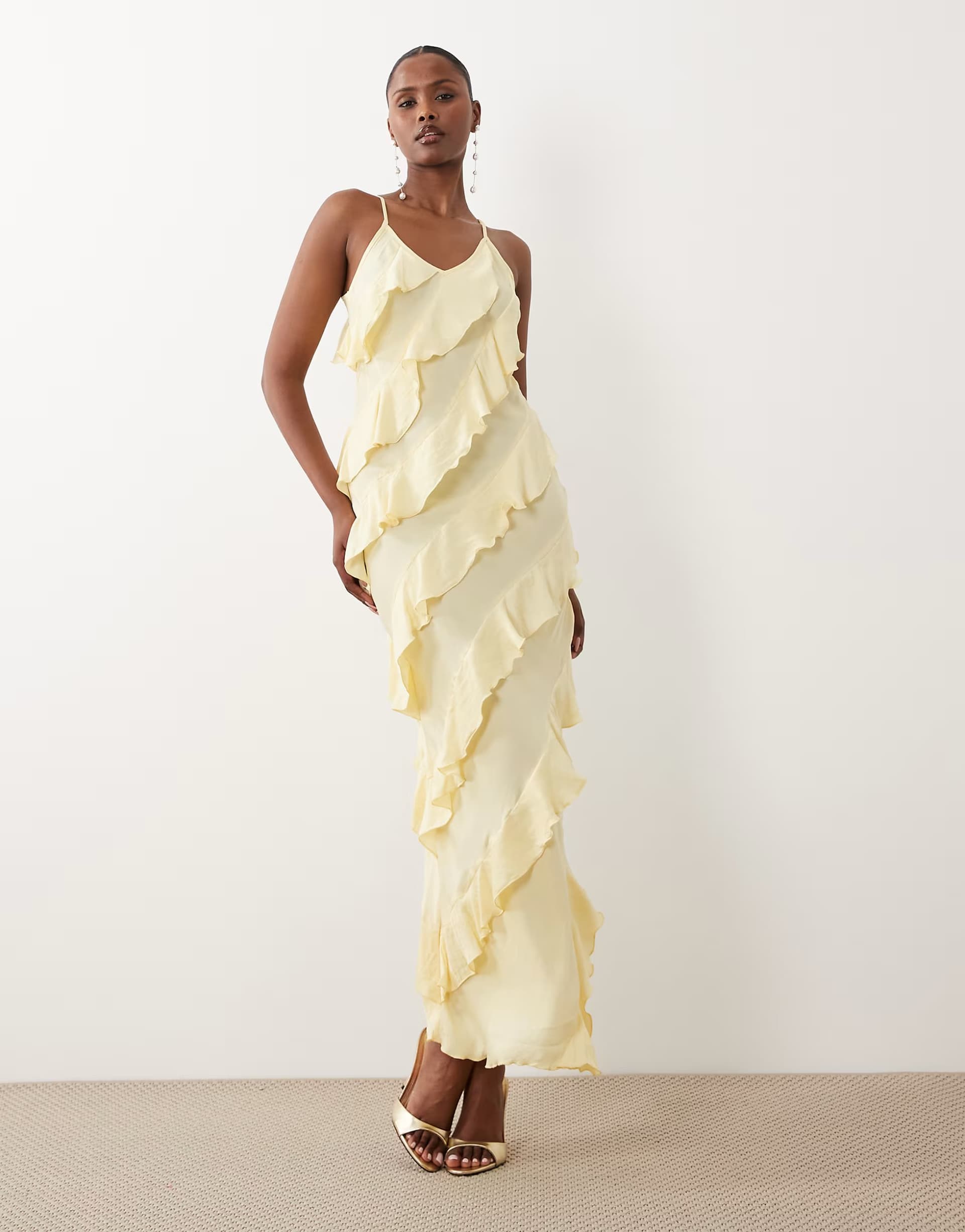 ASOS Vero Moda bias cut ruffle cami maxi dress in pale yellow