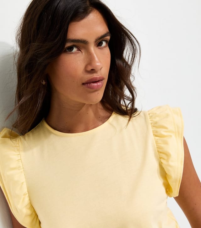 New Look Women's Light Yellow Cotton Frill Sleeve Top New Look - 2
