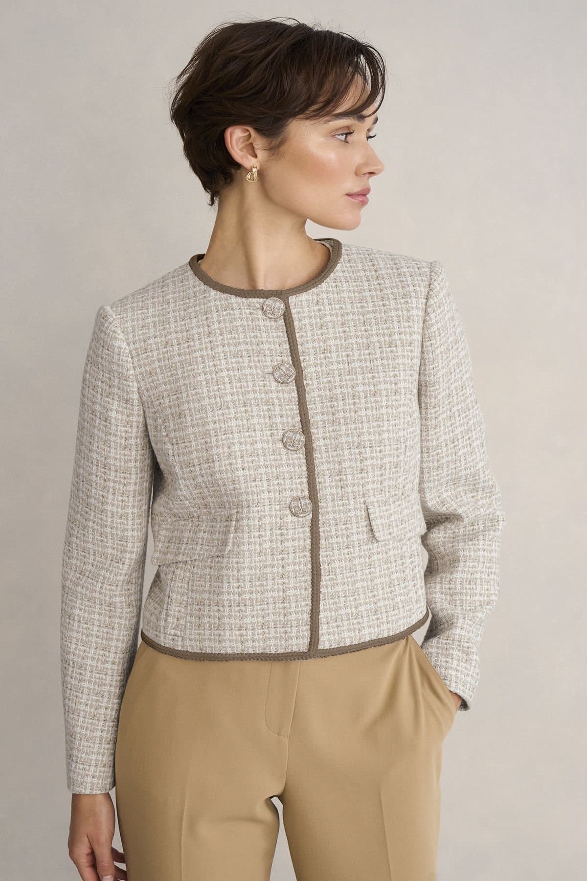 Hobbs London Hobbs London Women's Carey Tweed Jacket in Fawn
