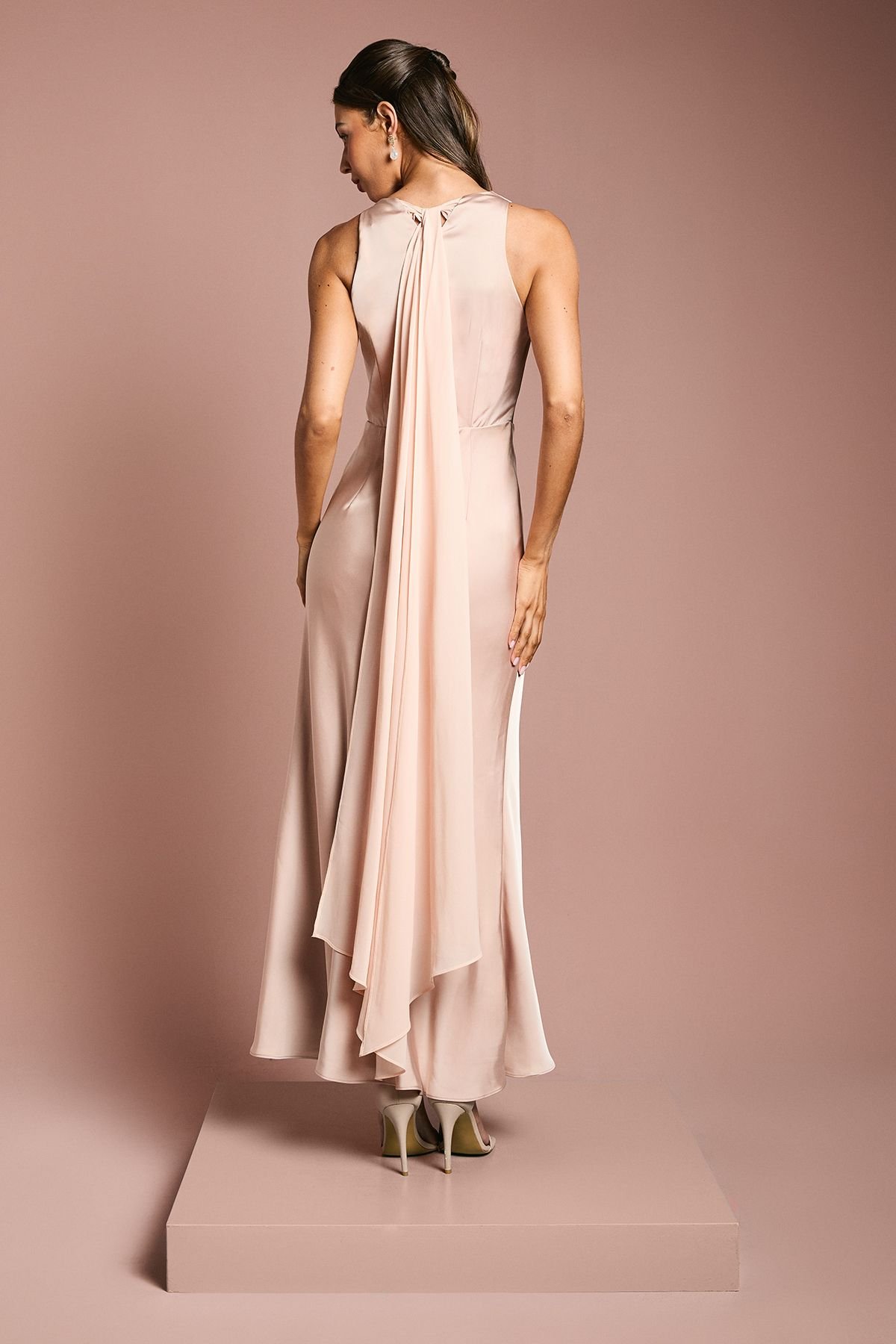 Coast Coast Women's Satin Cowl Neck Bridesmaid Dress with Chiffon Drape in Blush - 4
