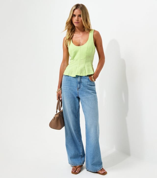 New Look Women's Petite Light Green Linen Rich Scoop Neck Top New Look - 2