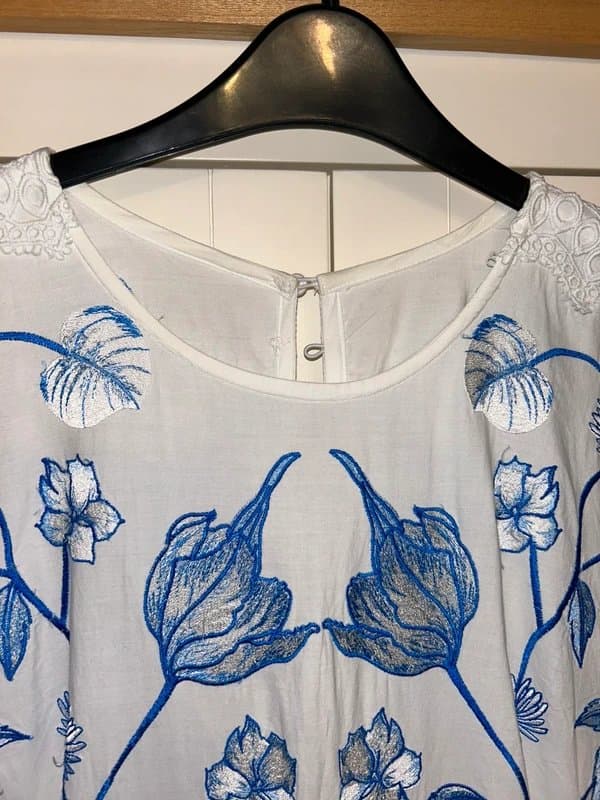 ASOS White and blue embroidered dress size 16 asos luxe