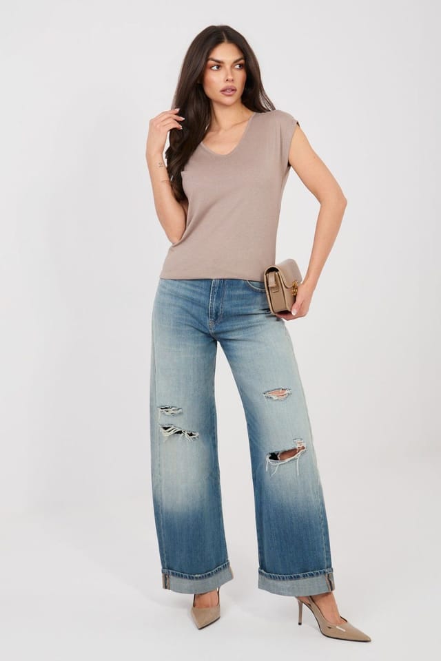 Love Lace Love Lace Women's V Neck Cotton Modal Character T-Shirt in Taupe - 2