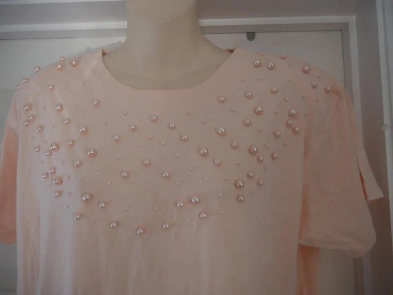 Côte à Côte Cote a Cote Top Ladies One Size Peach Pale Pink Orange Blouse Pearl Detail BNWT