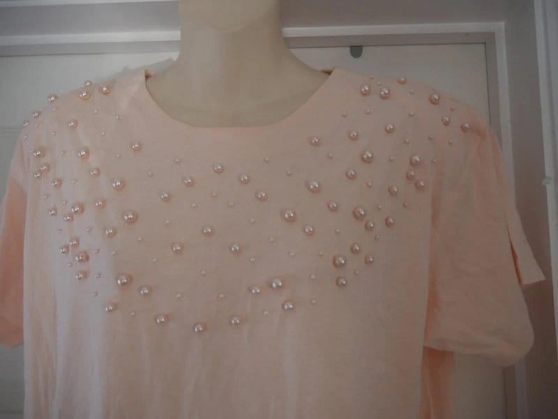 Côte à Côte Cote a Cote Top Ladies One Size Peach Pale Pink Orange Blouse Pearl Detail BNWT - 1