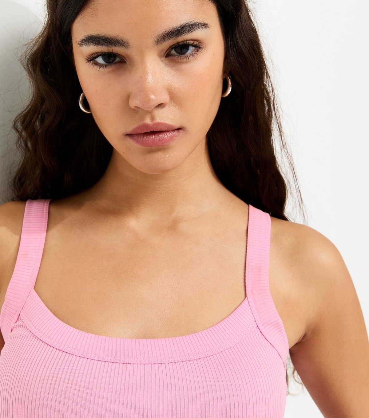 New Look New Look Bright Pink Ribbed Scoop Neck Cami Top