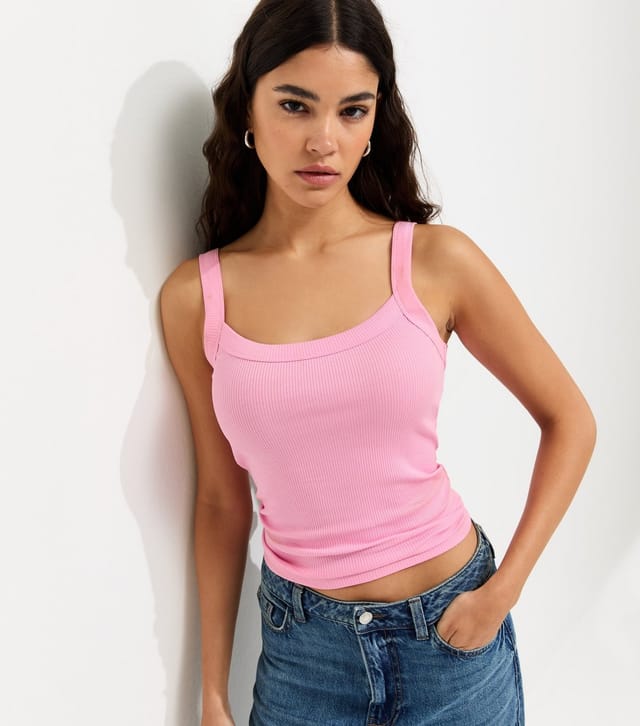 New Look Women's Pink Ribbed Scoop Neck Cami Top New Look - 2