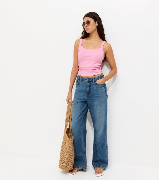 New Look Women's Pink Ribbed Scoop Neck Cami Top New Look - 3