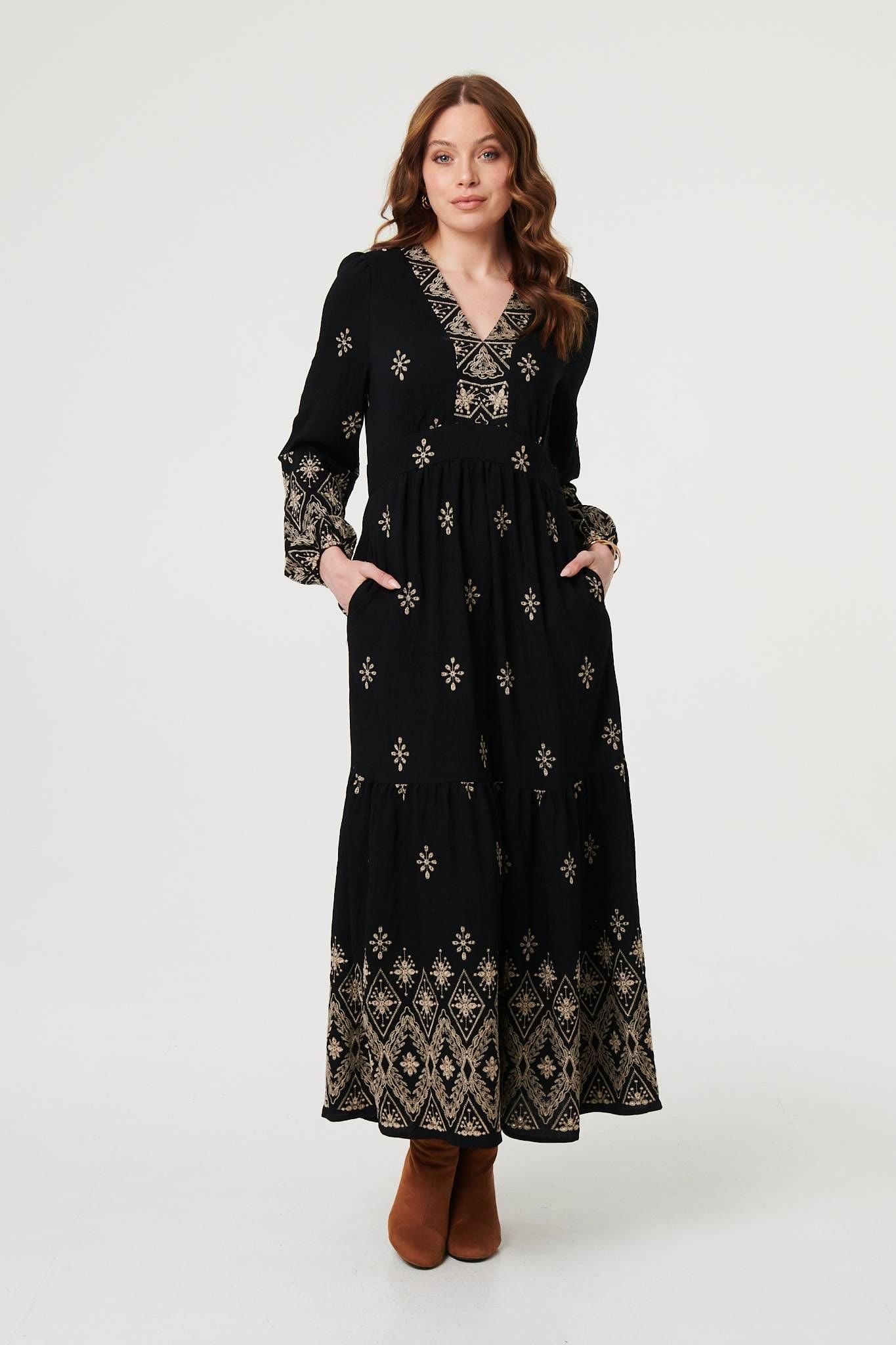 Izabel London Black Border Print Maxi Dress