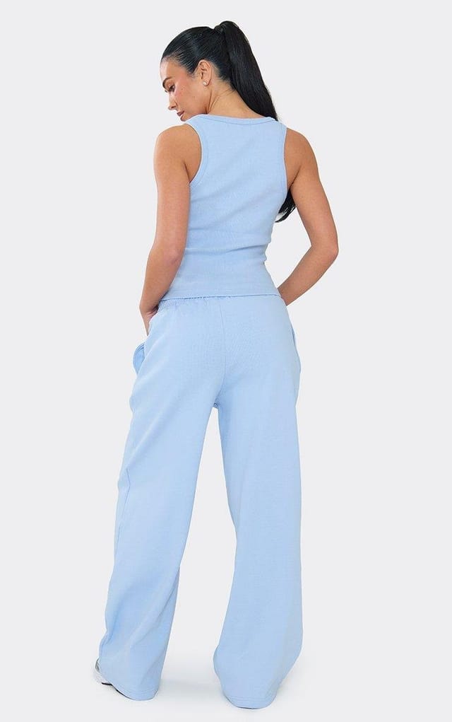 EGO Mid Rise Straight Leg Joggers In Blue Ribbed, Women's Size UK 6 - 2