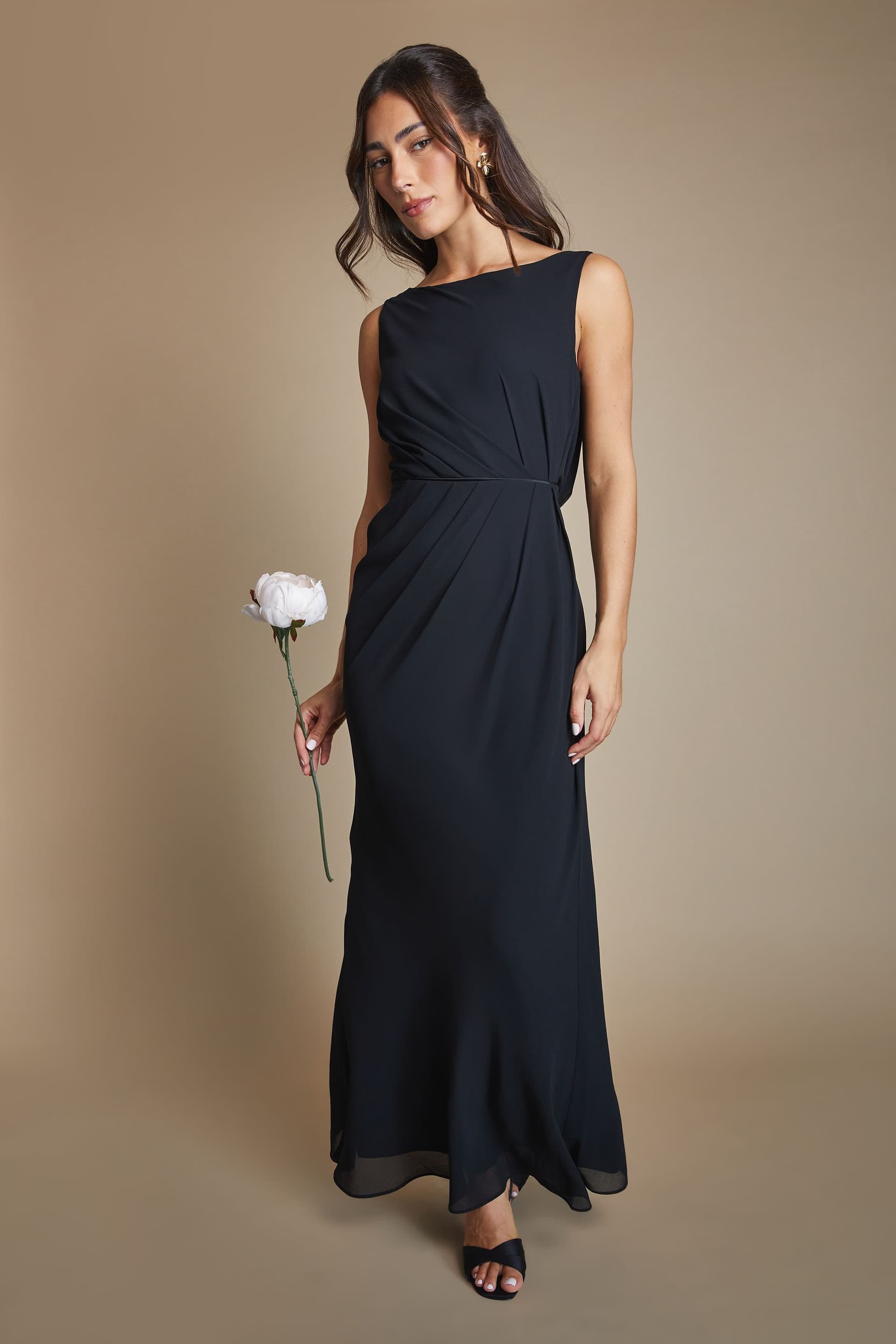 Coast Coast Women's Satin Lace Back Detail Maxi Bridesmaid Dress in Black