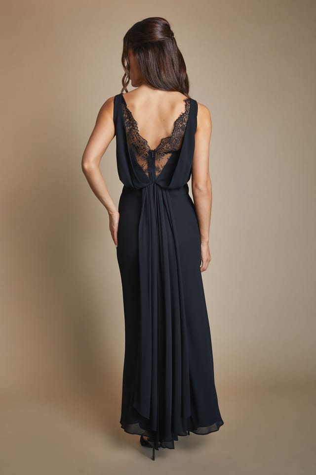 Coast Coast Women's Satin Lace Back Detail Maxi Bridesmaid Dress in Black - 3