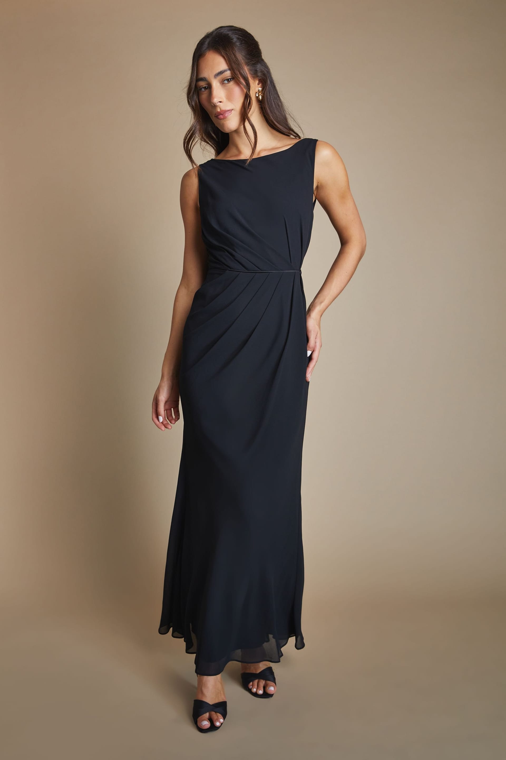 Coast Coast Women's Satin Lace Back Detail Maxi Bridesmaid Dress in Black - 4