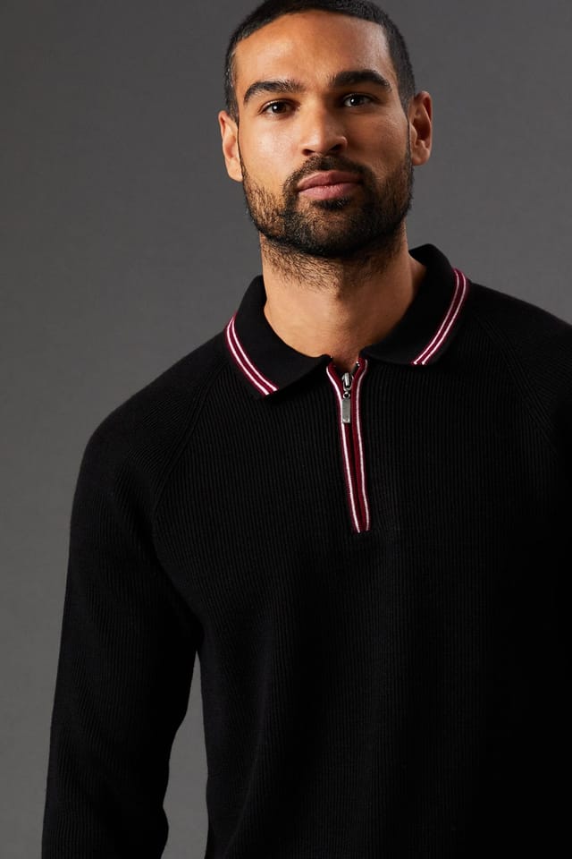 Burton Burton Men's Fine Gauge Long Sleeve Zip Neck Knitted Polo in Black - 2