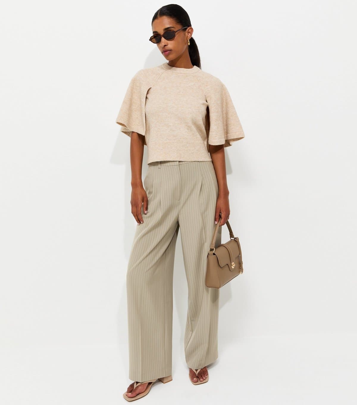 New Look Women's Brown Striped Tailored Wide Leg Trousers New Look