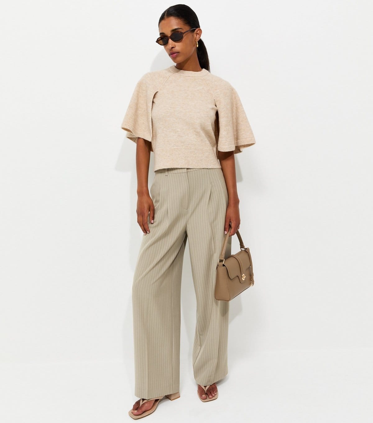 New Look Brown Striped Tailored Wide Leg Trousers