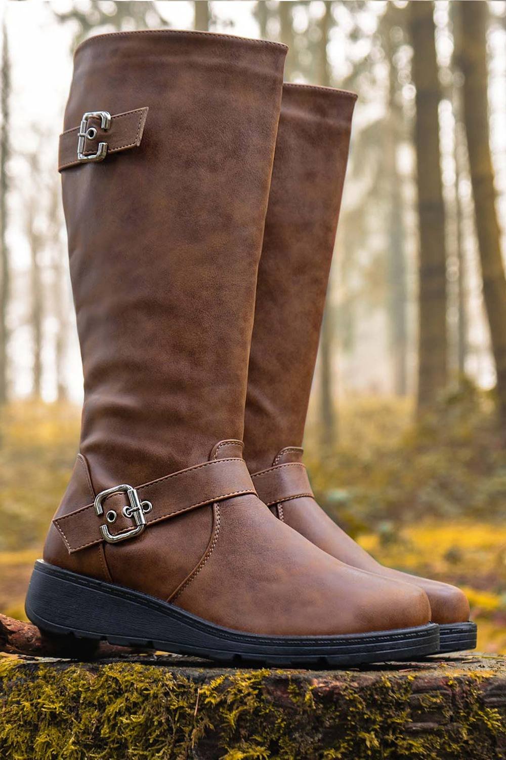 Down To Earth Down To Earth Women's Knee High Buckle Detail Boots in Tan - 3