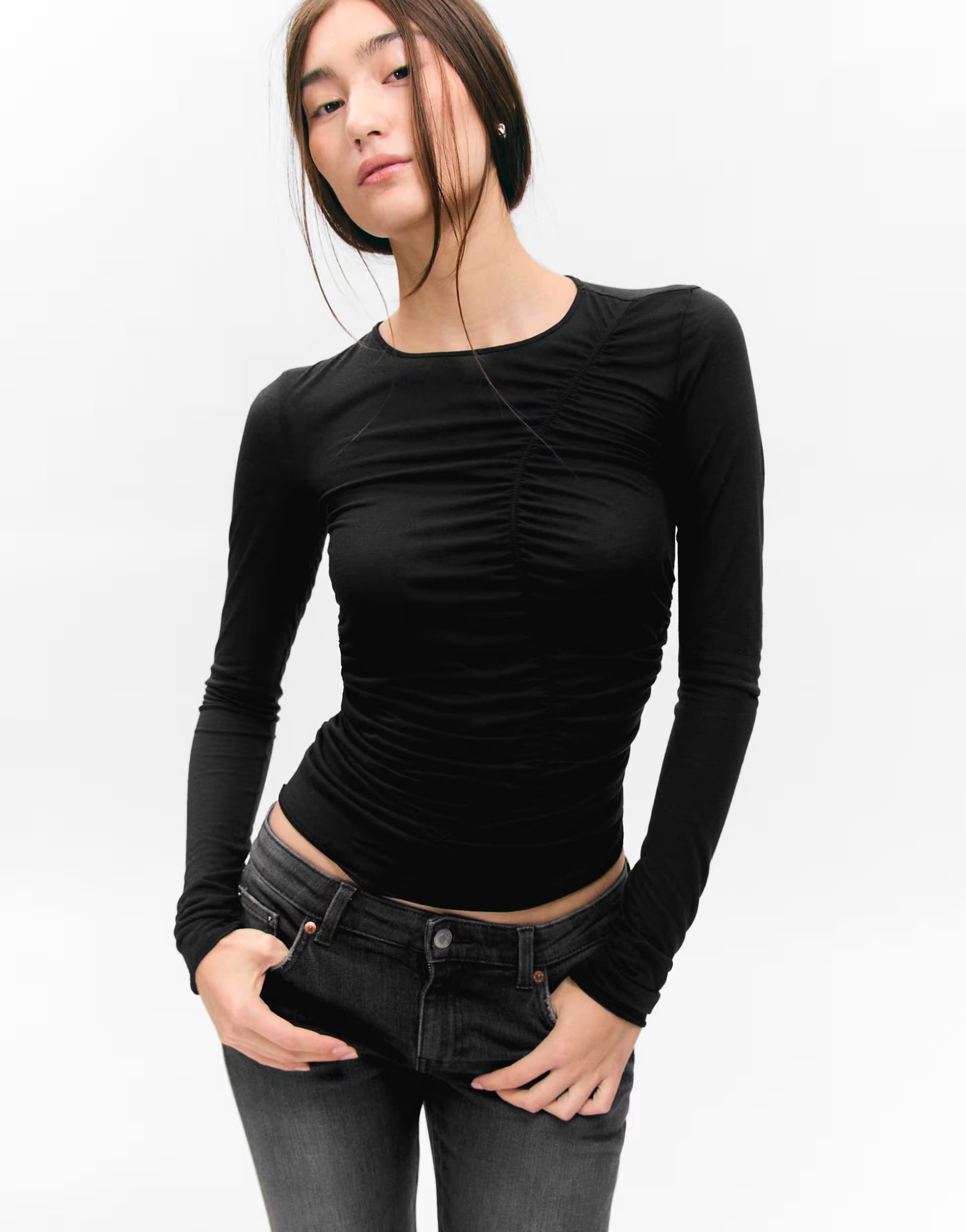 ASOS Monki asymmetric ruched top in black