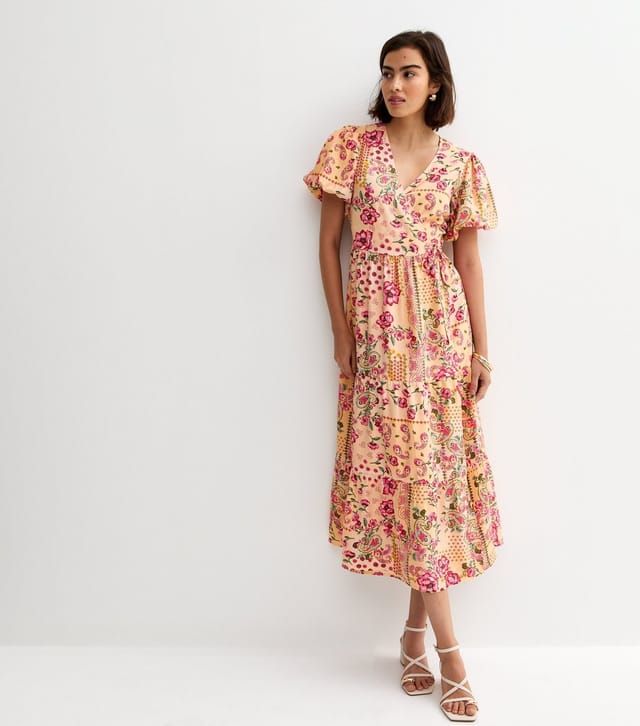 New Look Women's Pink Crepe Patch Print Wrap Midi Dress New Look - 2