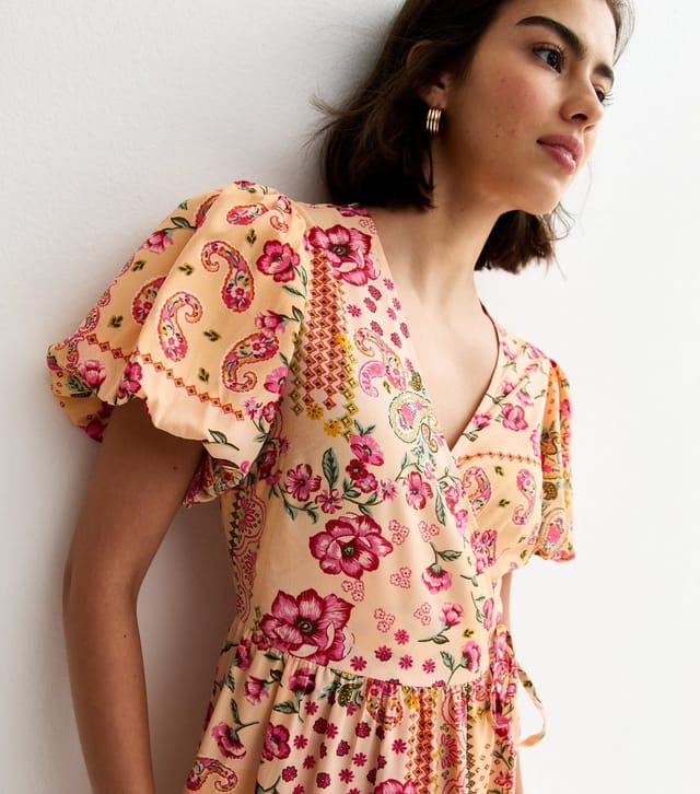 New Look Women's Pink Crepe Patch Print Wrap Midi Dress New Look - 3