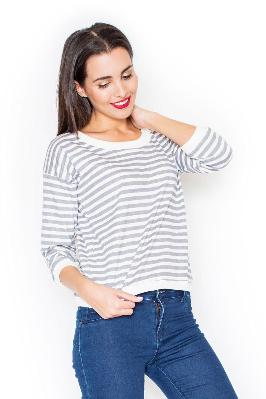 Love Lace Love Lace Women's Short Cut Sports Sweatshirt With Striped Print in Grey