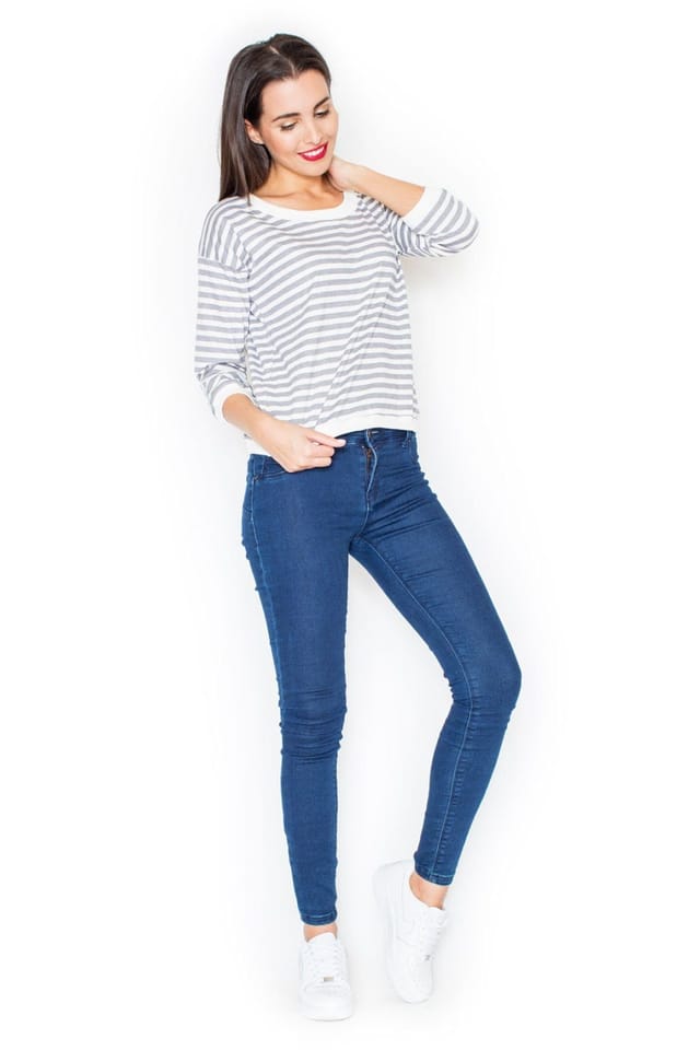 Love Lace Love Lace Women's Short Cut Sports Sweatshirt With Striped Print in Grey - 2