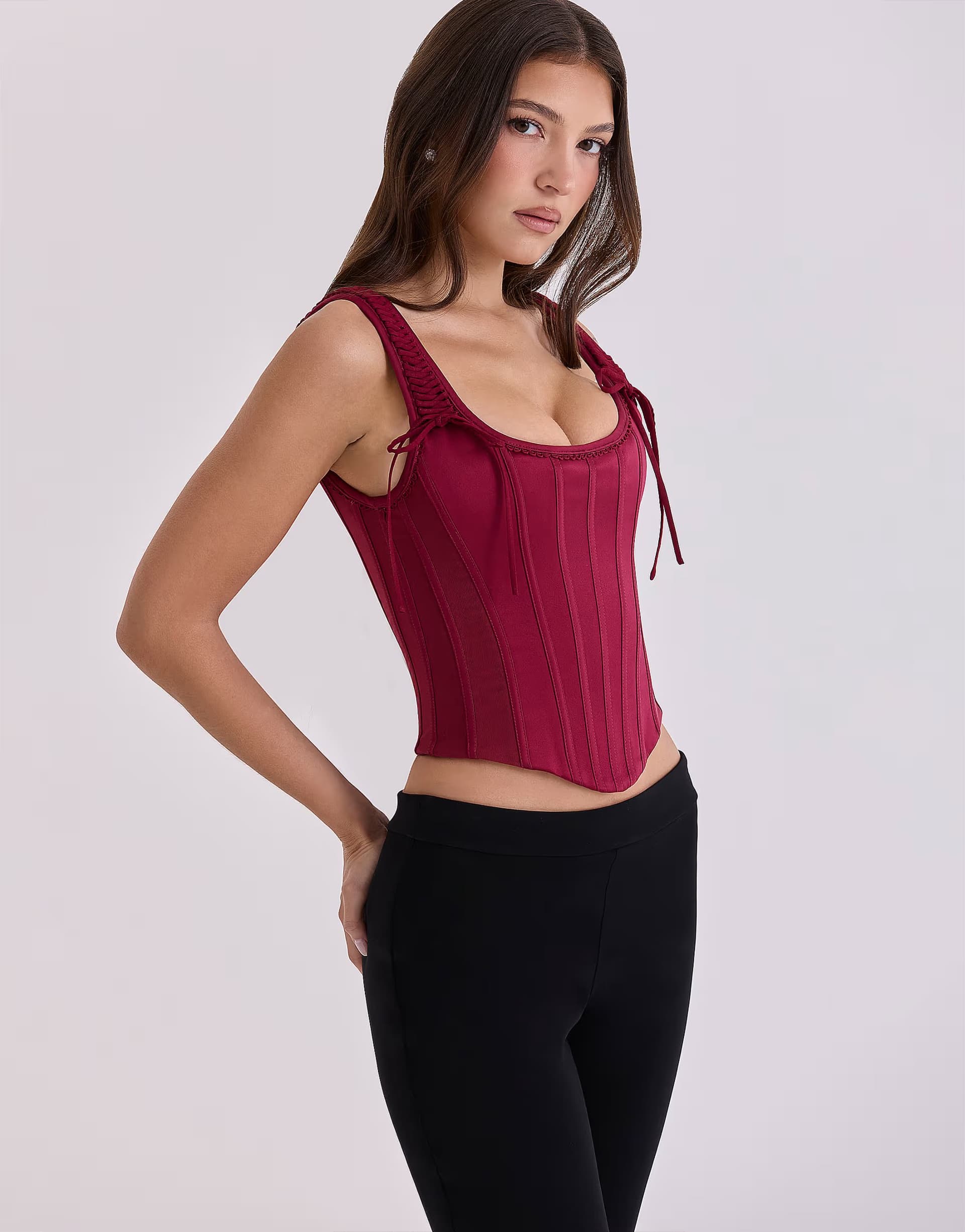ASOS House of CB Iman wine satin corset top in wine