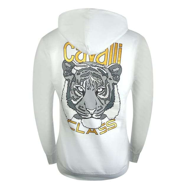 Cavalli Class Cavalli Class Men's Bold Tiger Graphic Off-White Hoodie in White - 2