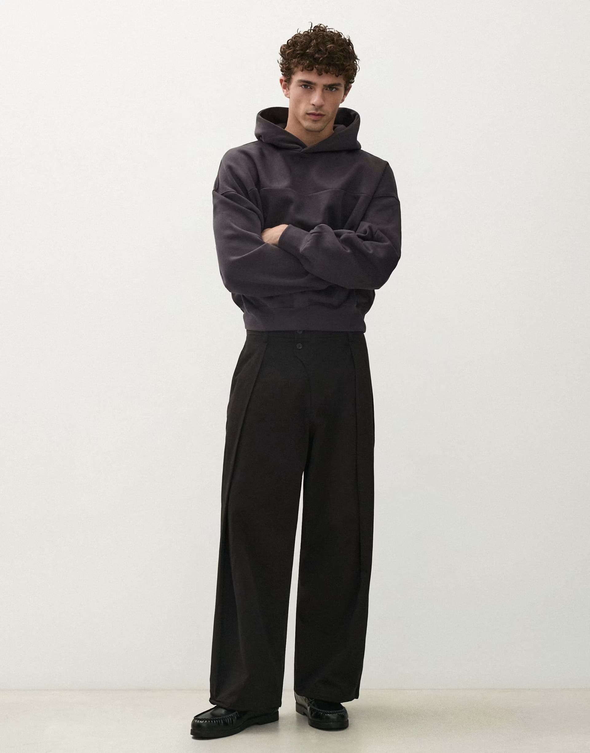 ASOS Bershka Cross-over pleat baggy trousers in black