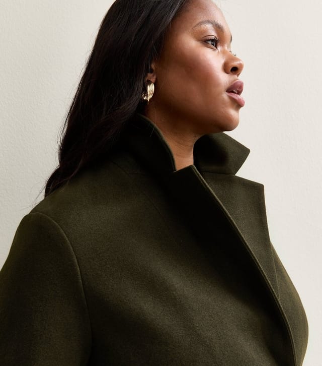 New Look Women's Plus Size Dark Khaki Buttoned Lined Coat Curves New Look - 2