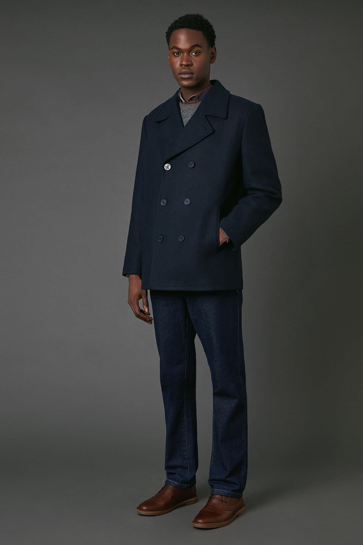 Maine Maine Men's Navy Wool Blend Peacoat