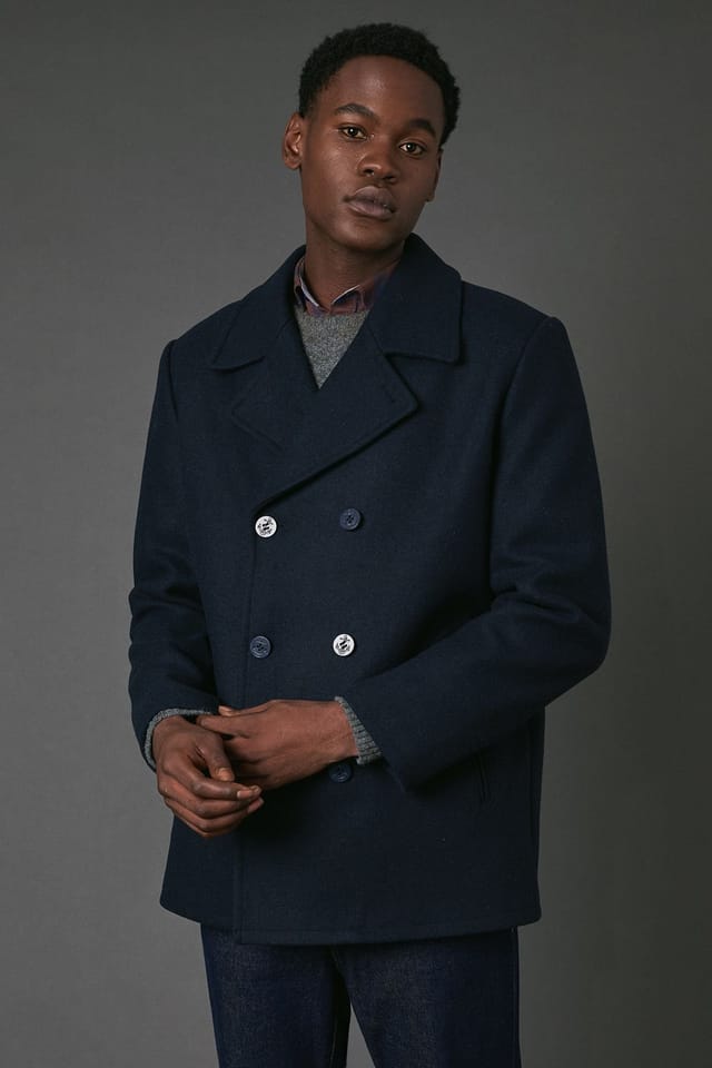Maine Maine Men's Navy Wool Blend Peacoat - 2