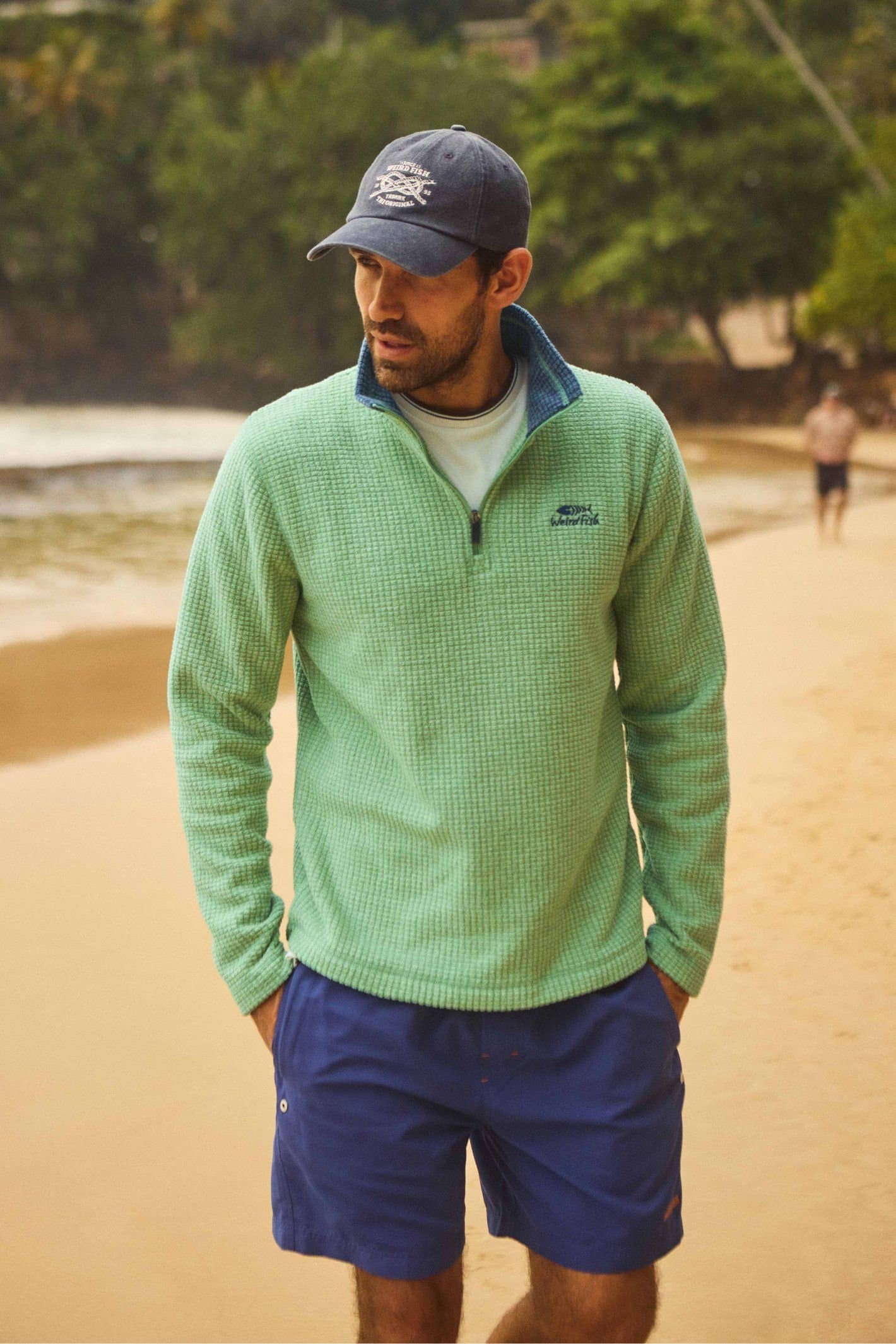 Weird Fish Weird Fish Men's Newark 1/4 Zip Grid Fleece in Bright Green