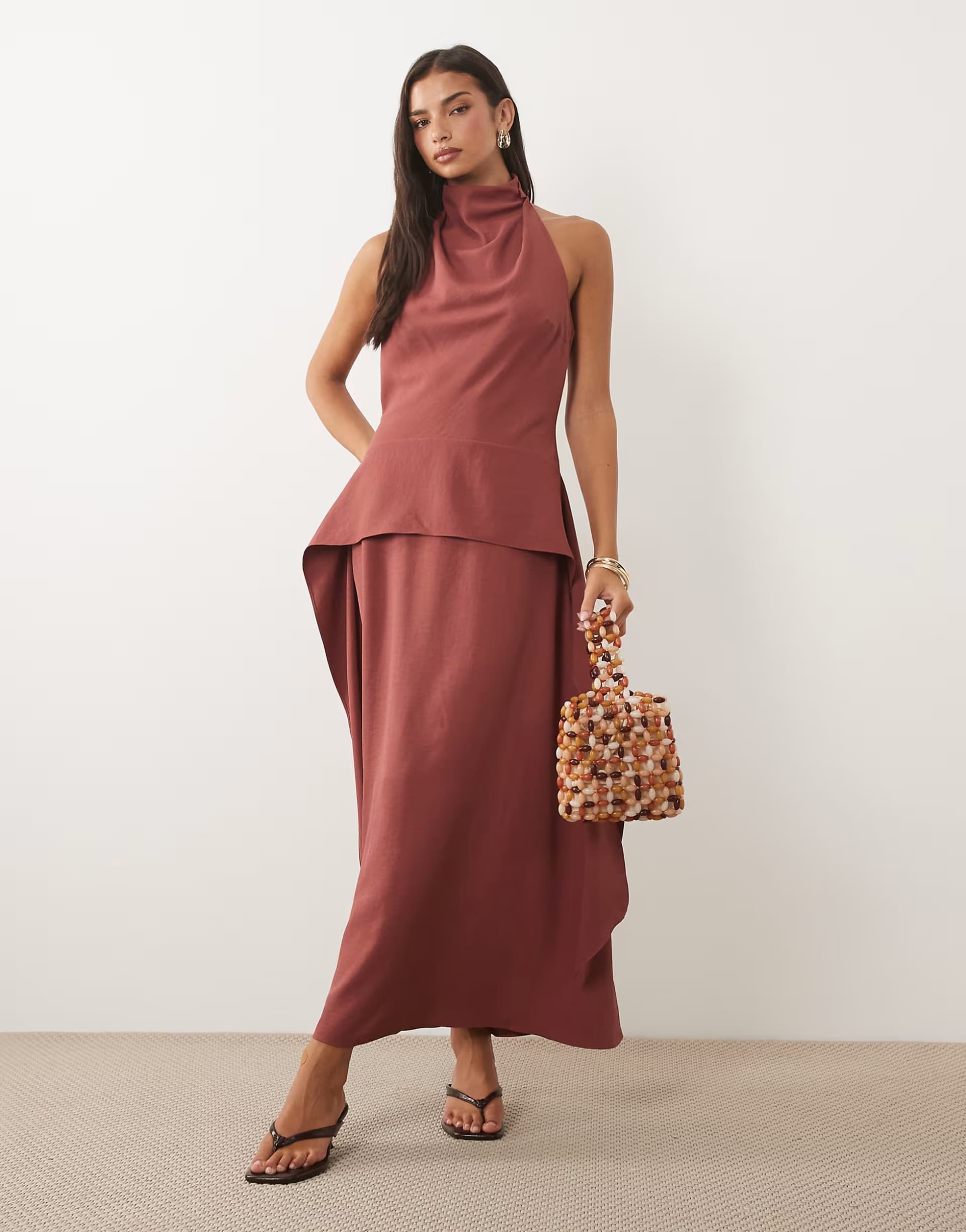 ASOS ASOS DESIGN cowl neck double layer maxi dress in deep red