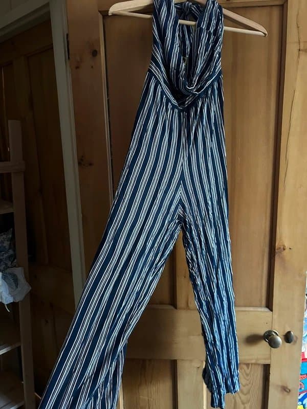 New Look New look blue and white striped halter neck jumpsuit