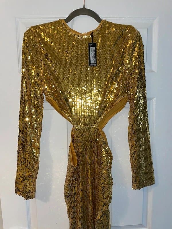 ASOS Asos BNWT Gold sequin cut out midaxi party dress UK10