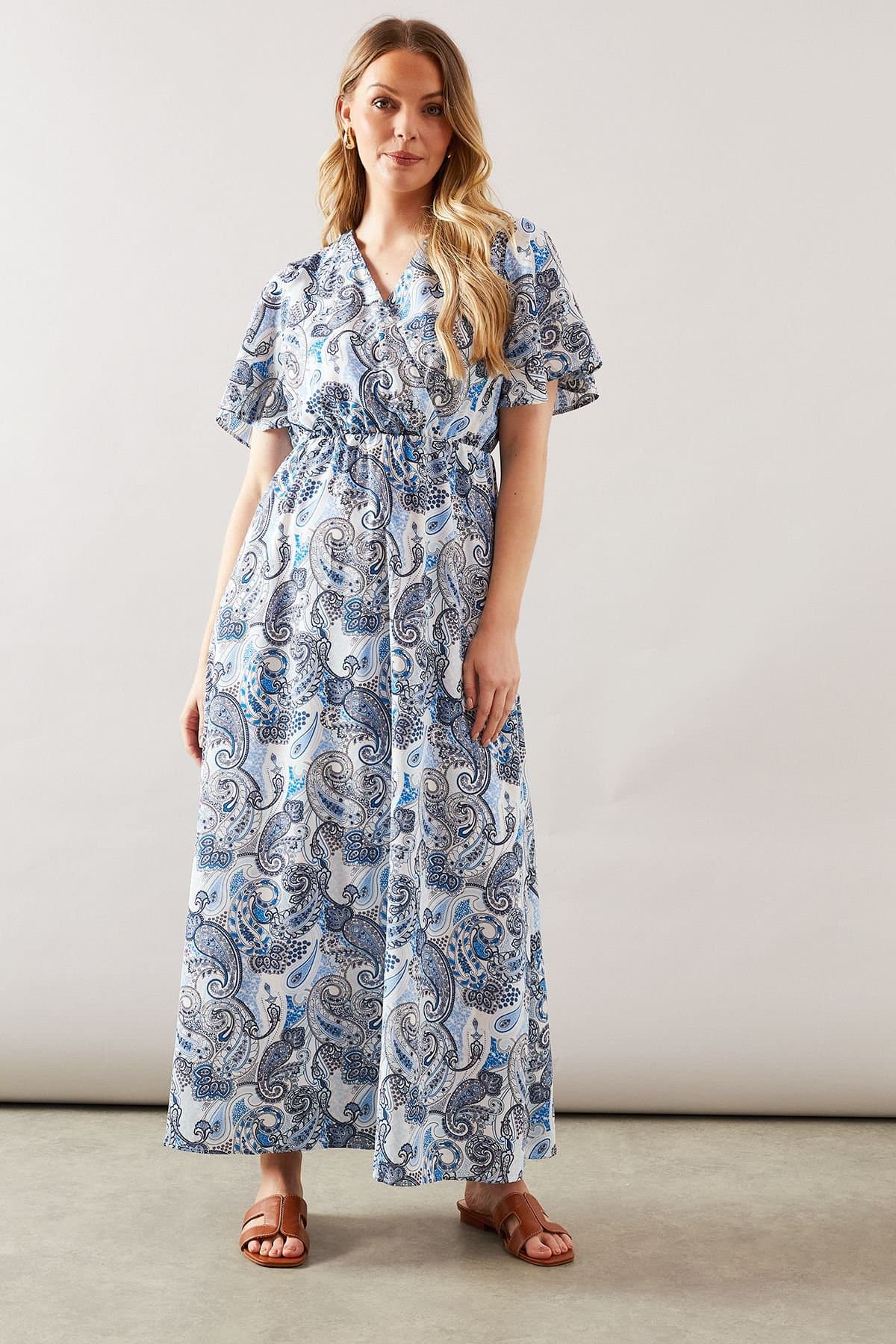 Wallis Wallis Women's Blue Paisley Flutter Sleeve Midi Dress