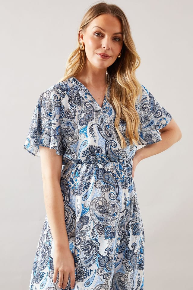 Wallis Wallis Women's Blue Paisley Flutter Sleeve Midi Dress - 2