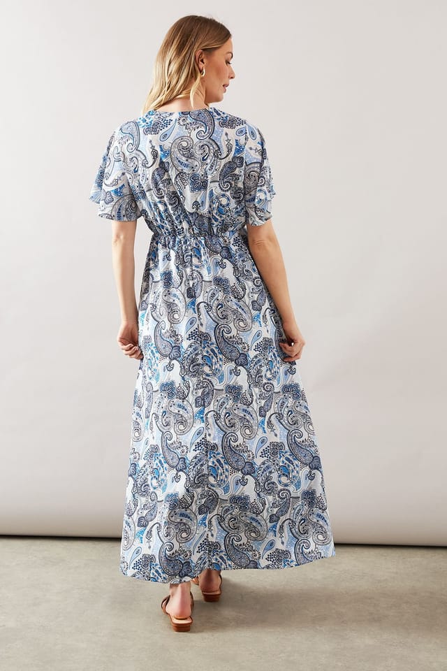 Wallis Wallis Women's Blue Paisley Flutter Sleeve Midi Dress - 3