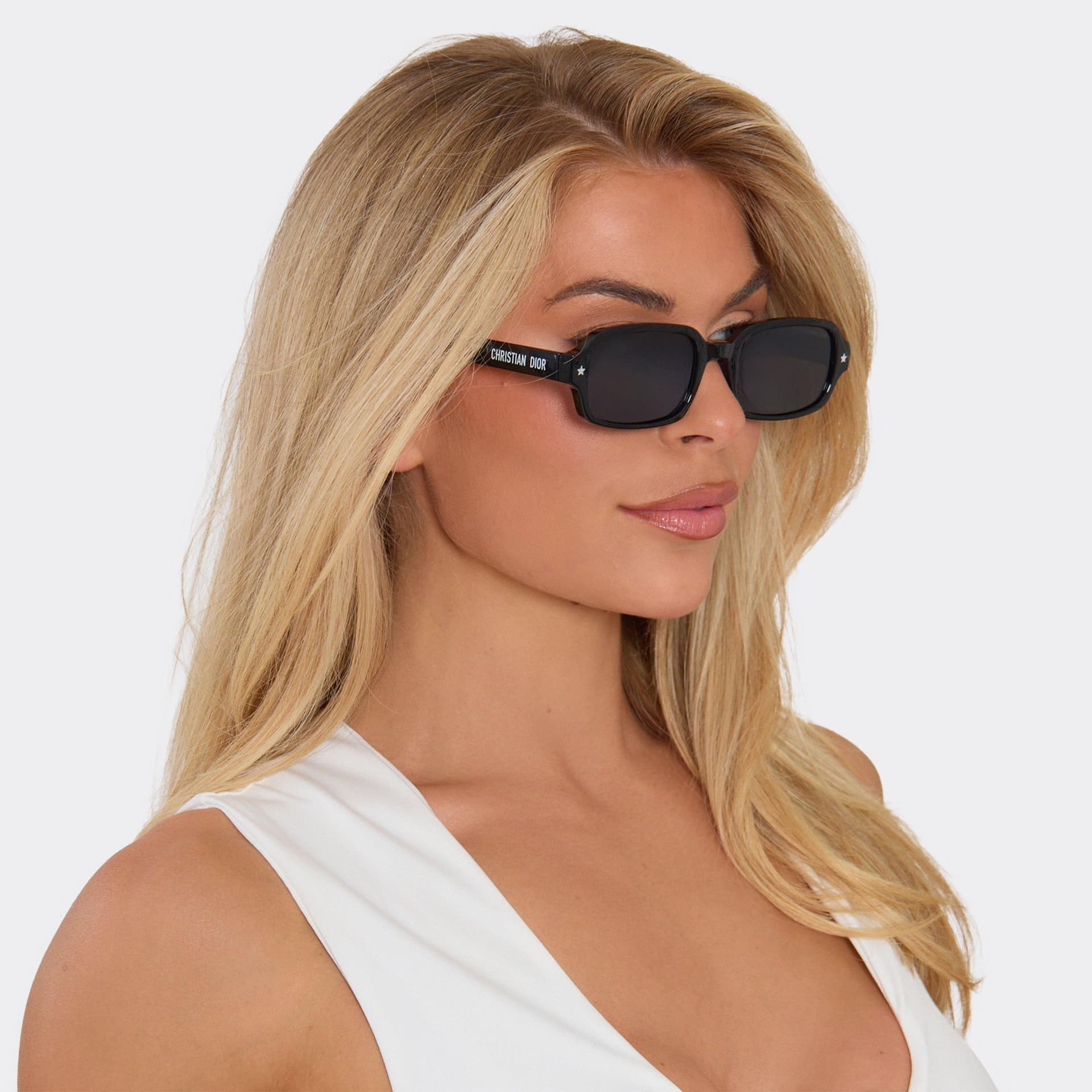 EGO Rectangle Shaped Side Logo Detail Tinted Lense Sunglasses In Black, Women's Size UK 0
