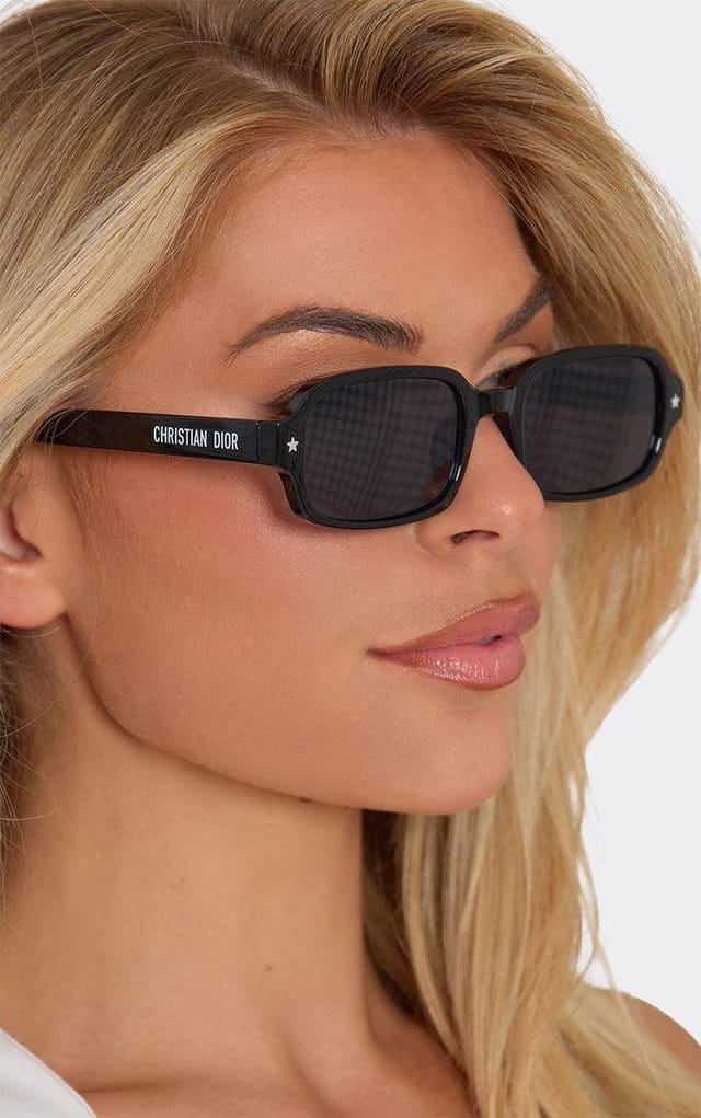 EGO Rectangle Shaped Side Logo Detail Tinted Lense Sunglasses In Black, Women's Size UK 0 - 2