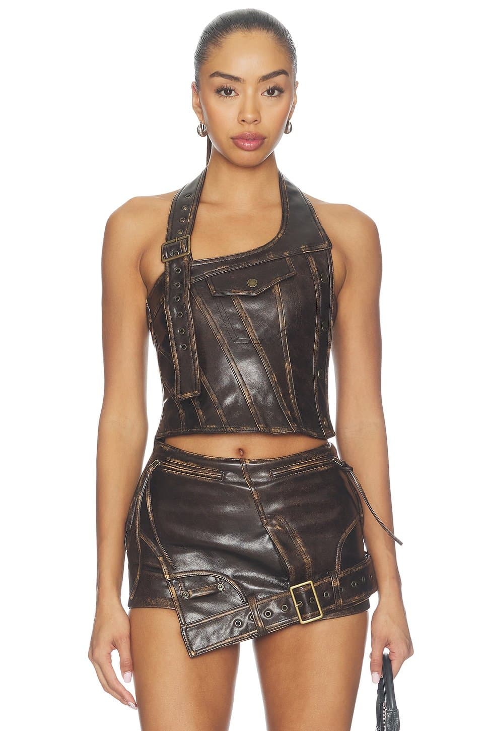 revolve Off-shoulder Leather Crop Top