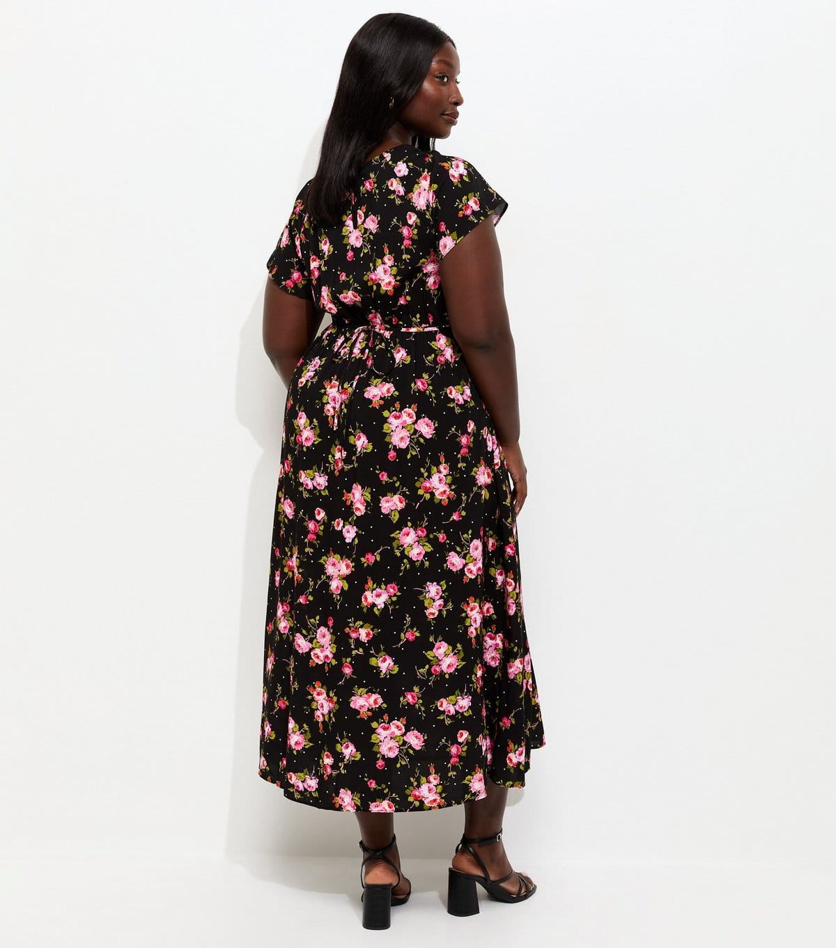 New Look Women's Plus Size Black Floral Print Lace Trim Midi Dress Curves New Look - 4