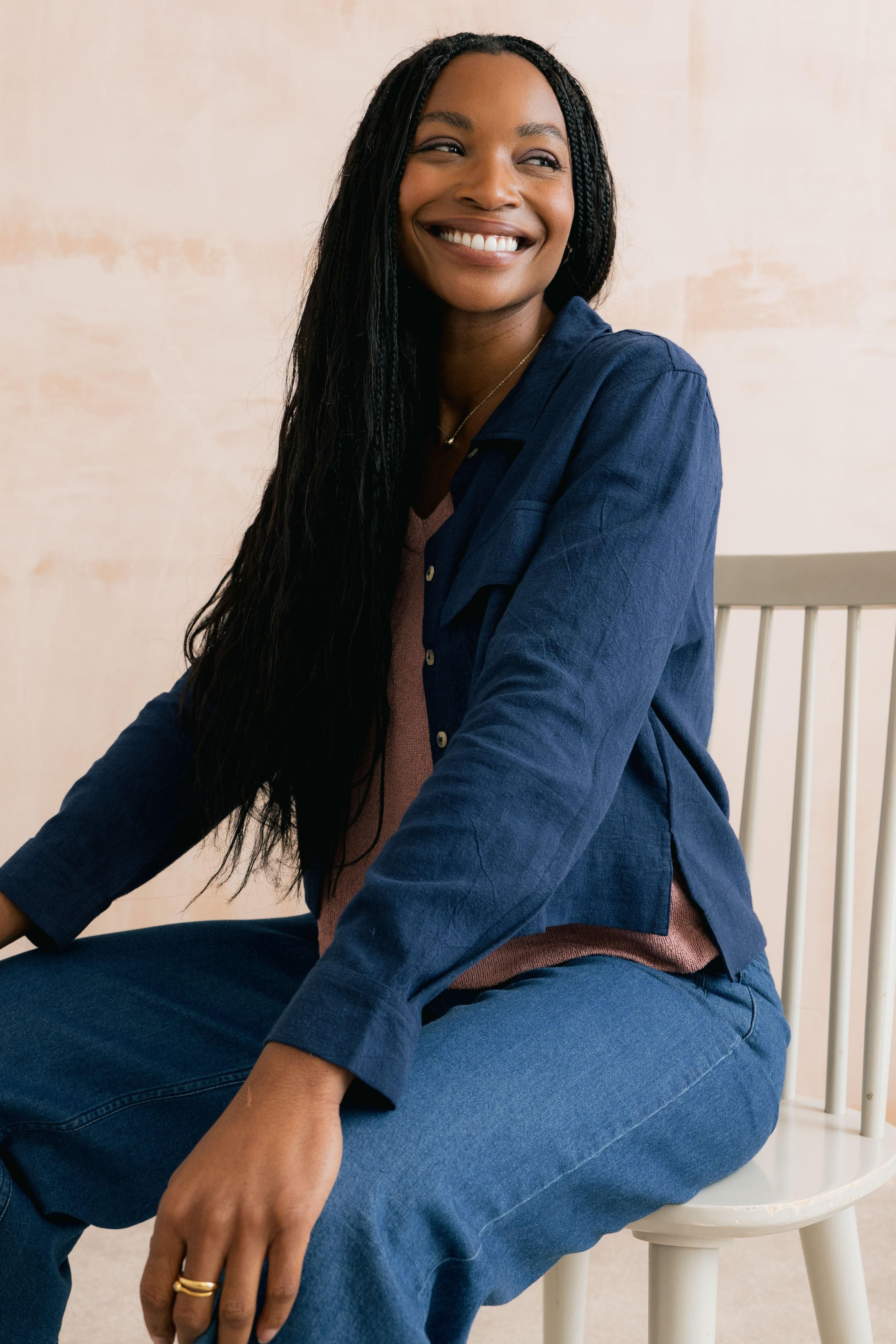 Lily & Me Lily & Me Women's Grasslands Linen Blend Jacket in Navy - 2