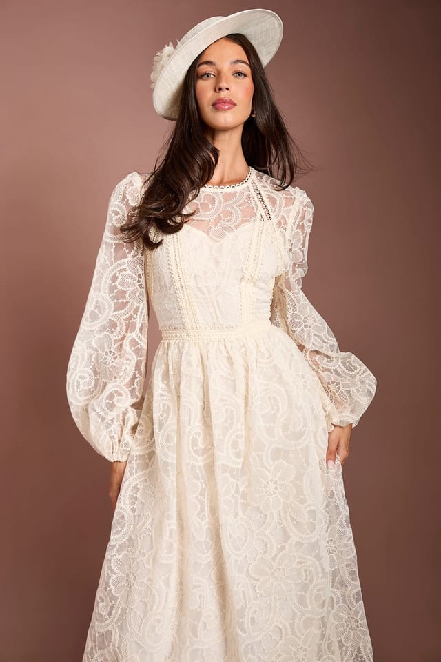 Coast Coast Women's Lisa Tan Sleeve Embroidered Organza Midi Dress in Ivory - 2