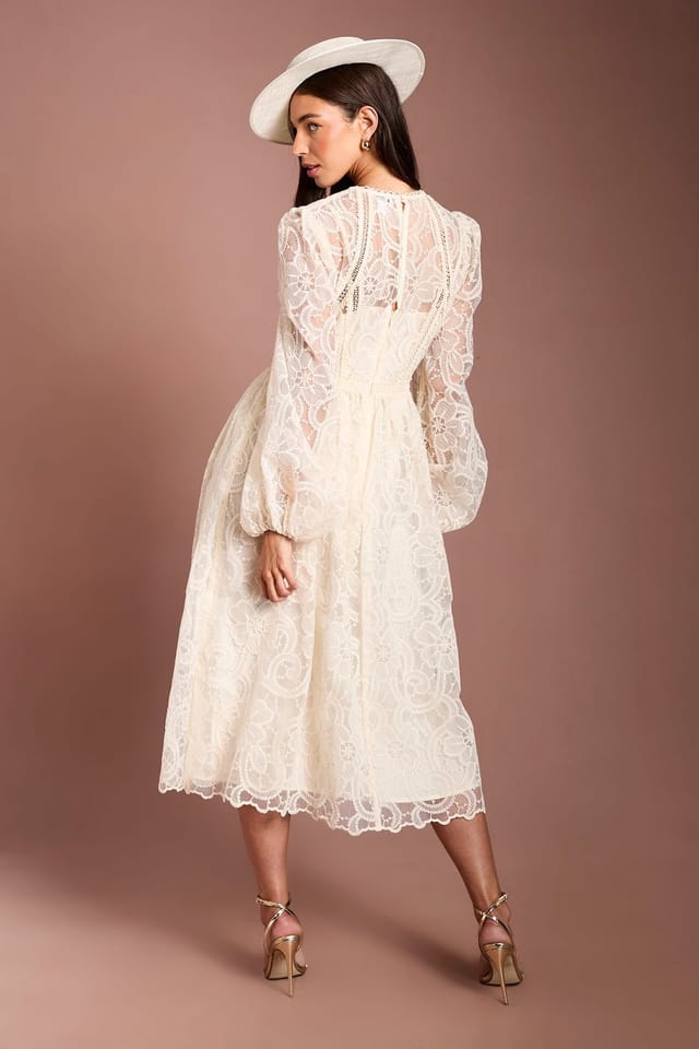 Coast Coast Women's Lisa Tan Sleeve Embroidered Organza Midi Dress in Ivory - 3