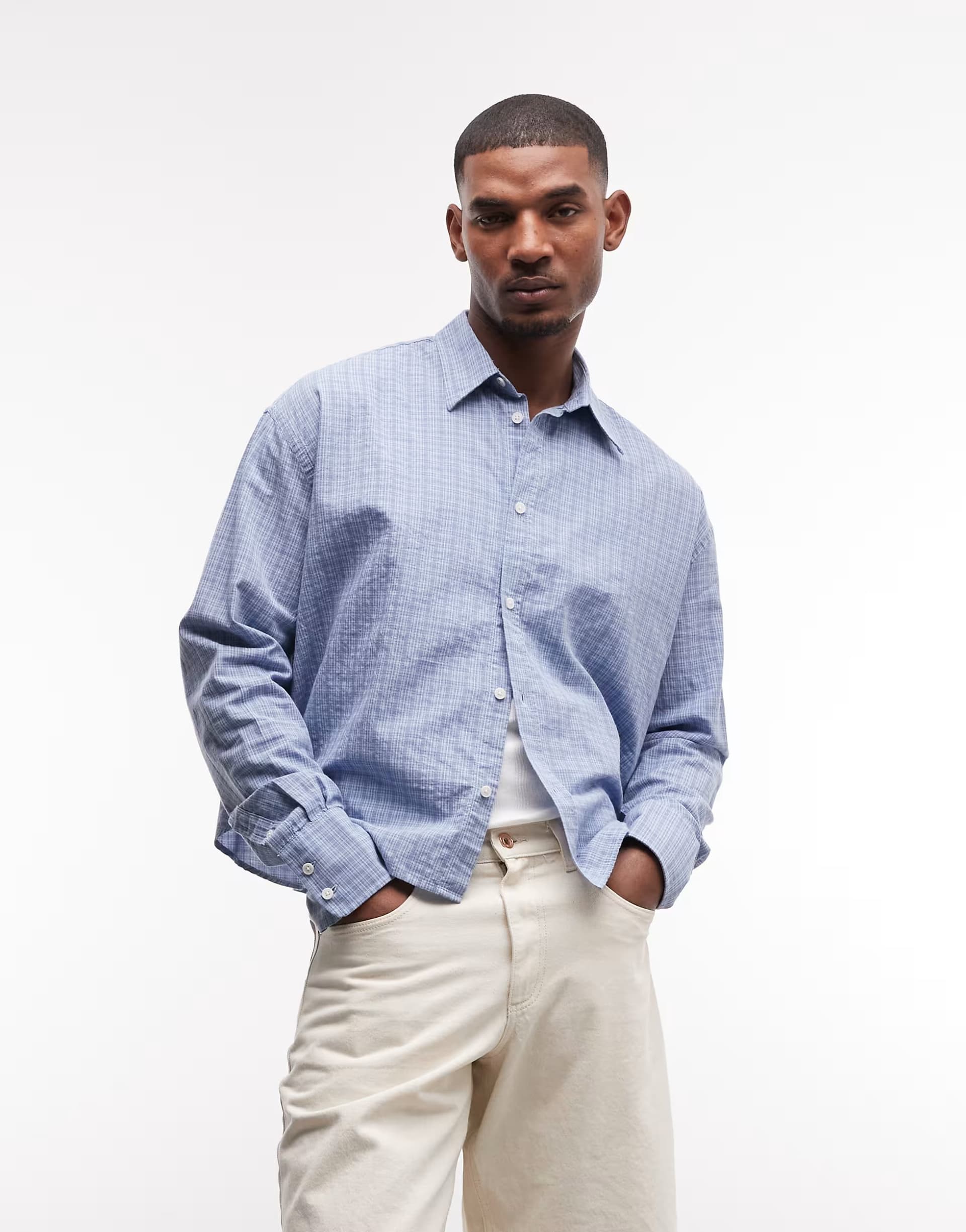 ASOS Weekday boxy fit long sleeve shirt in blue check