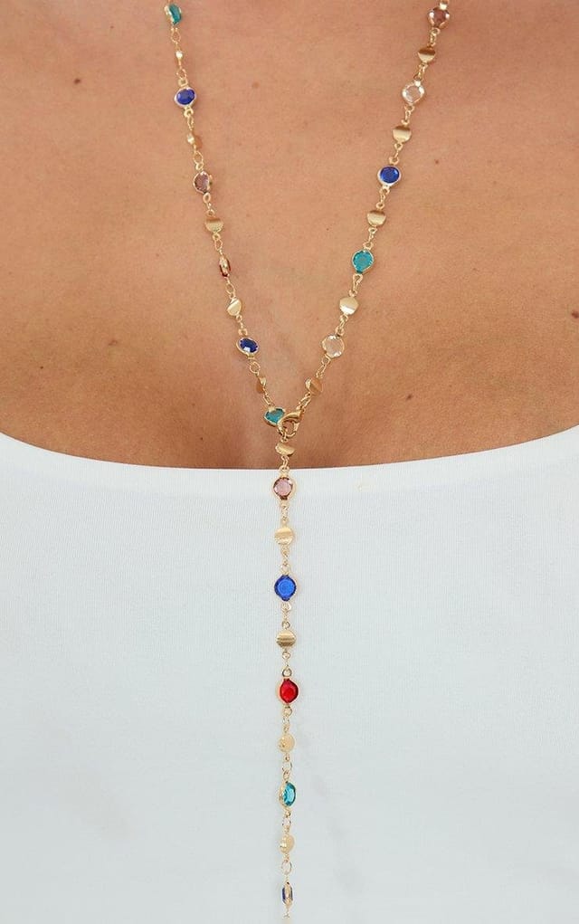 EGO Multi Colour Gem Drop Detail Necklace In Gold, Women's Size UK 0 - 2