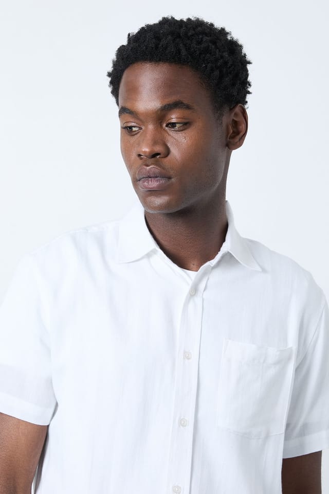 Burton Burton Men's White Linen Blend Short Sleeve Shirt - 2